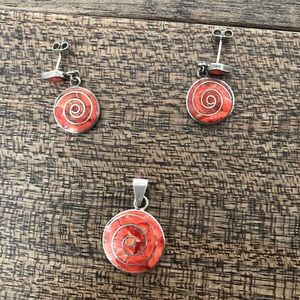 Peruvian 950 silver earrings and pendant set